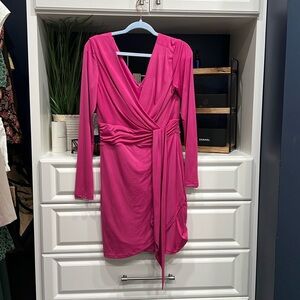 Chic Fuchsia Long Sleeve Wrap Dress